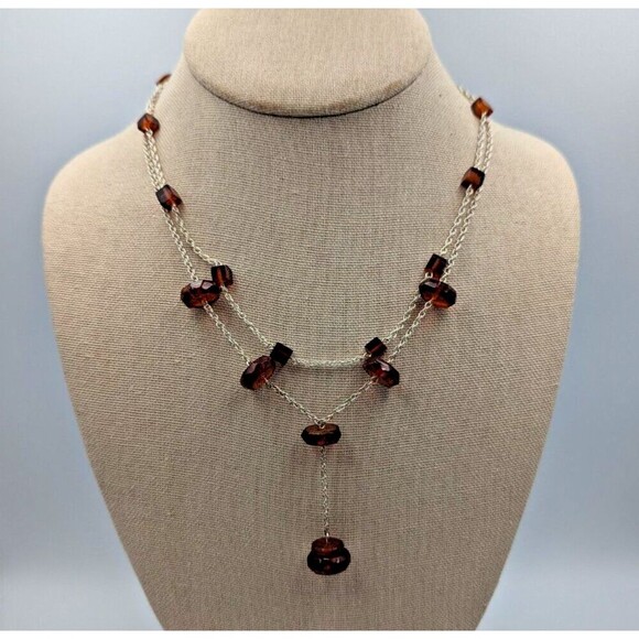 Sterling Silver 925 Baltic Amber Faceted Beads Stations Two Necklaces - Picture 5 of 16